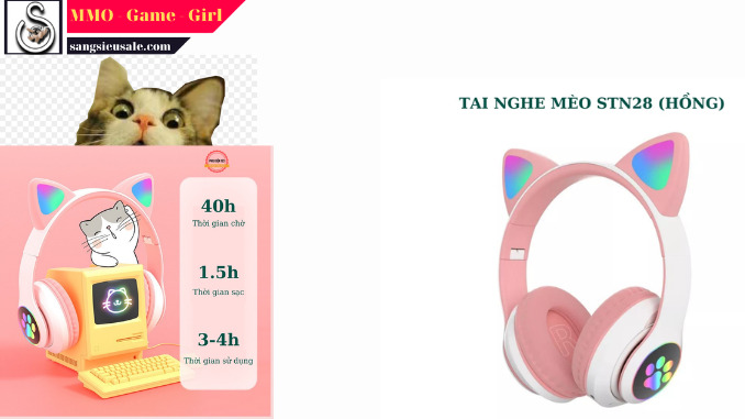mua tai nghe chụp tai hình mèo cho streamer